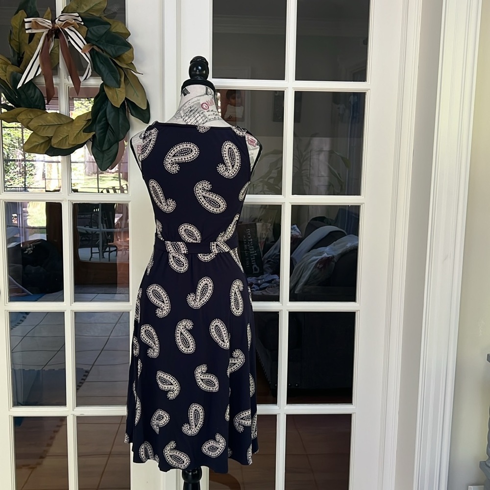 Boden short sleeves Navy Blue Paisley Women’s midi Dress Size 4 - Picture 2 of 8